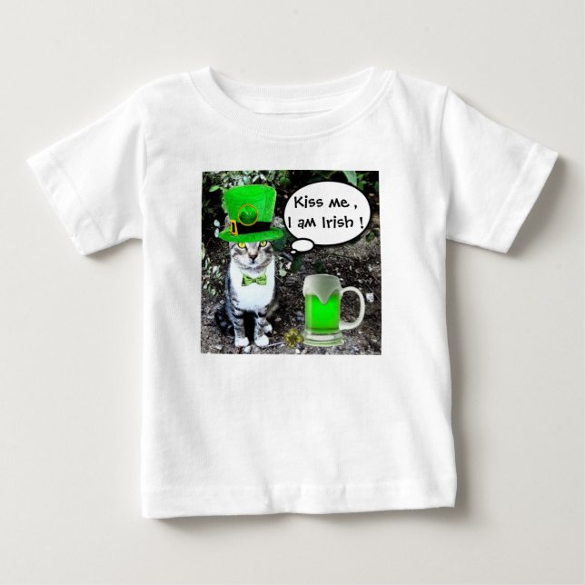 ST PATRICK'S DAY CAT MED GRÖNT IRISH-ÖL T-SHIRT (Framsida)