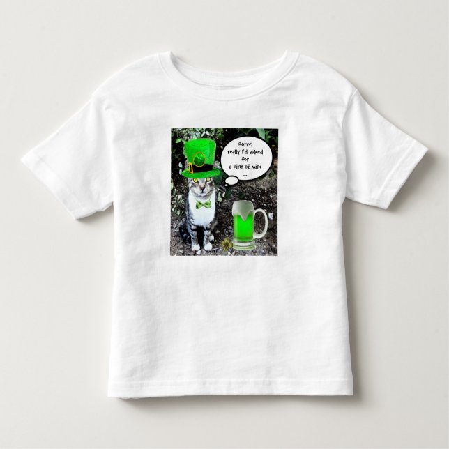 ST PATRICK'S DAY CAT MED GRÖNT IRISH-ÖL T-SHIRT (Framsida)