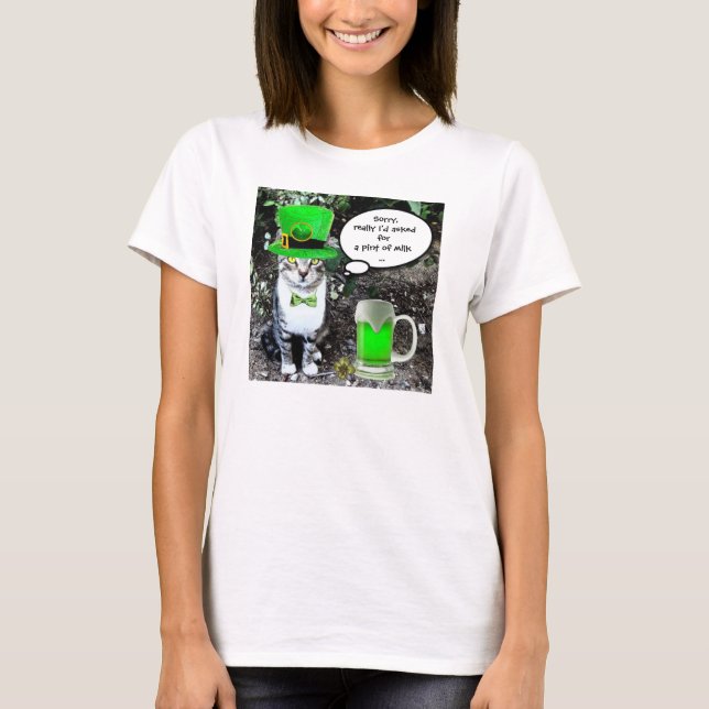 ST PATRICK'S DAY CAT MED GRÖNT IRISH-ÖL TEE SHIRT (Framsida)