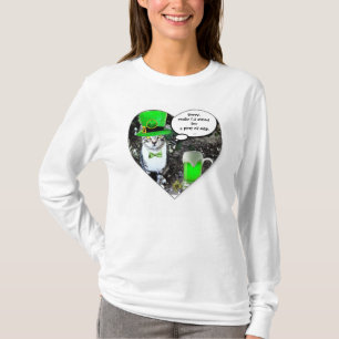 ST PATRICK'S DAY CAT MED GRÖNT IRSH NÖR/HJÄRTA T SHIRT