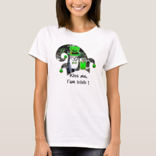 ST PATRICK'S DAY CAT MED GRÖNT IRSH ÖR,ELF HAT T-SHIRT