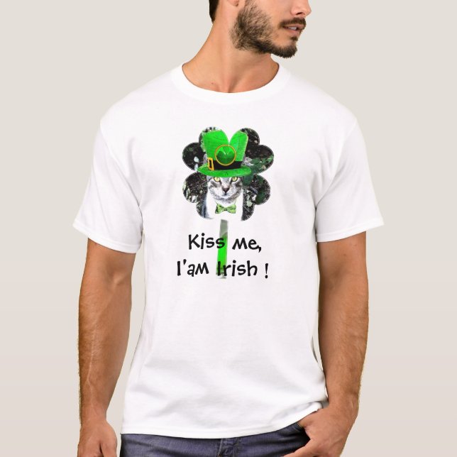 ST PATRICK'S DAY CAT MED GRÖNT KLÖVER T-SHIRT (Framsida)