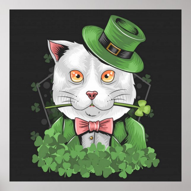 St. Patrick's Day Cat Rökning a Pipe Poster (Framsidan)