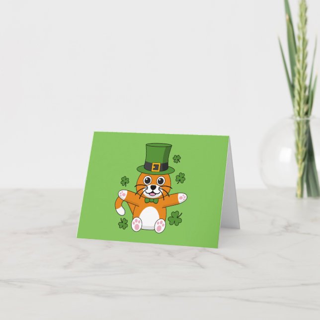 St patrick's day Cat Shamrocks Tecknad | Lägg till Kort (Framsida)