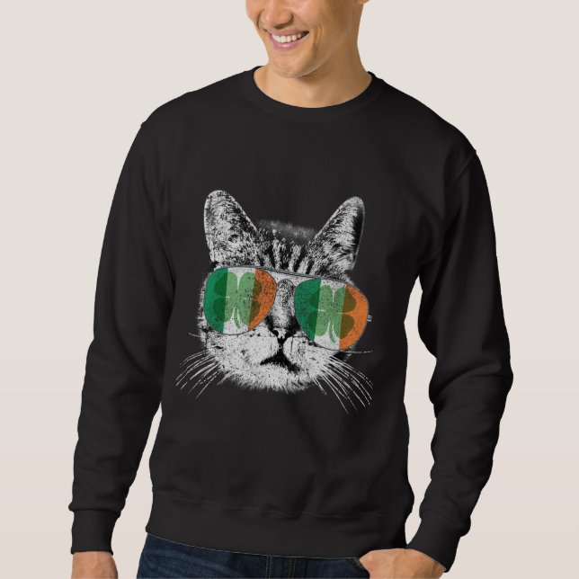 St patrick's day Cat Tricks Irish Saint Catty's Sh Lång Ärmad Tröja (Framsida)