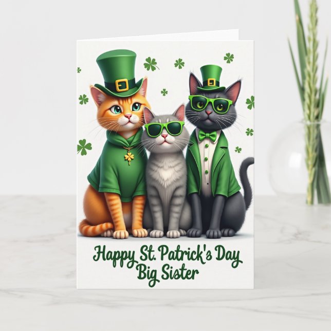 St Patricks Day Cats Big Sister Card Kort (Framsida)