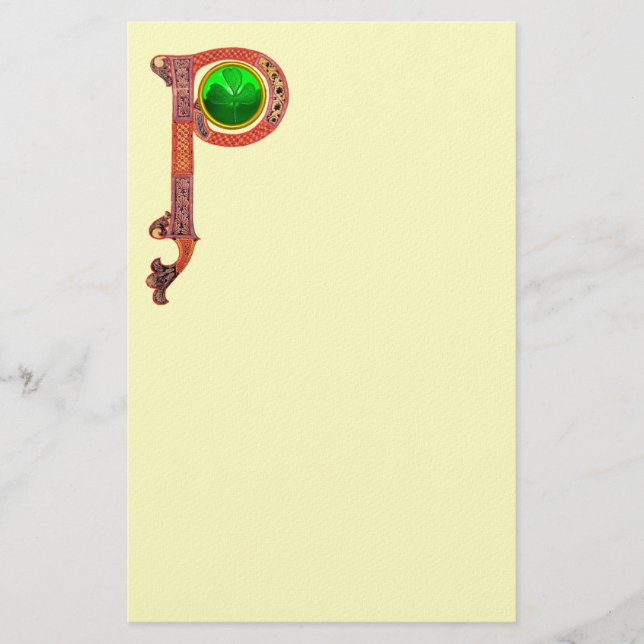 ST PATRICK'S DAY CELTIC P MONOGRAM MED SHAMROCK BREVPAPPER (Framsida)