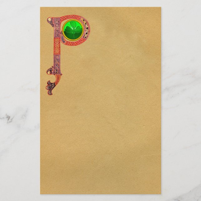 ST PATRICK'S DAY CELTIC P MONOGRAM MED SHAMROCK BREVPAPPER (Framsida)