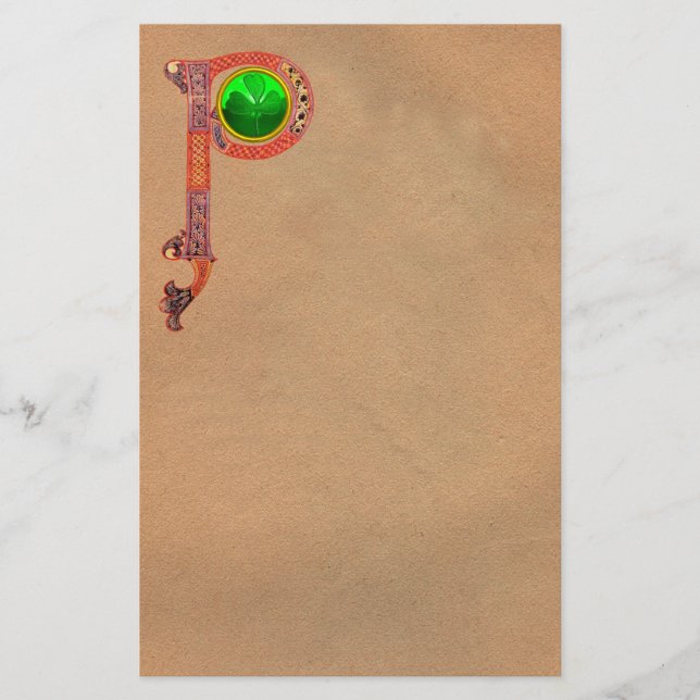 ST PATRICK'S DAY CELTIC P MONOGRAM MED SHAMROCK BREVPAPPER (Framsida)