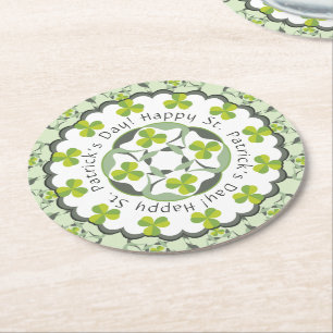 St. Patrick's Day Celtic Shamrock Klöver Mönster Underlägg Papper Rund