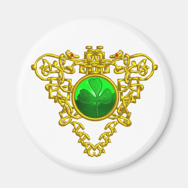 ST. PATRICK'S DAY CELTISK HJÄRTA SHAMROCK Vit Magnet (Framsidan)