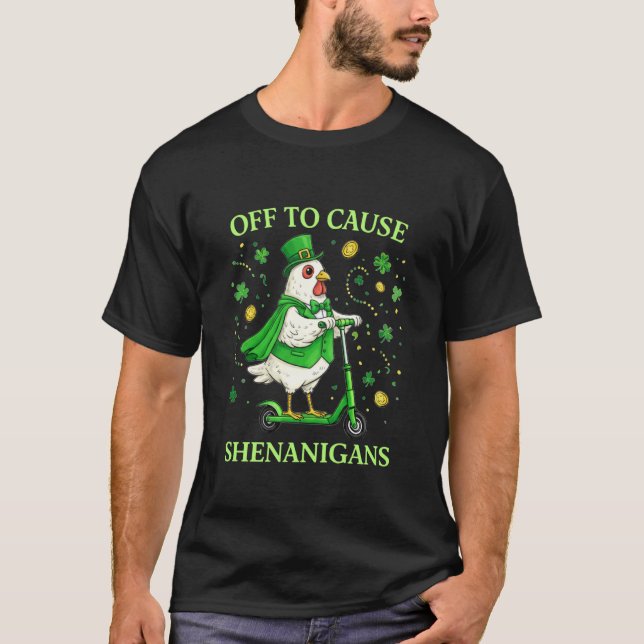 St Patricks Day Chicken Leprechaun Scooter Shenani T Shirt (Framsida)