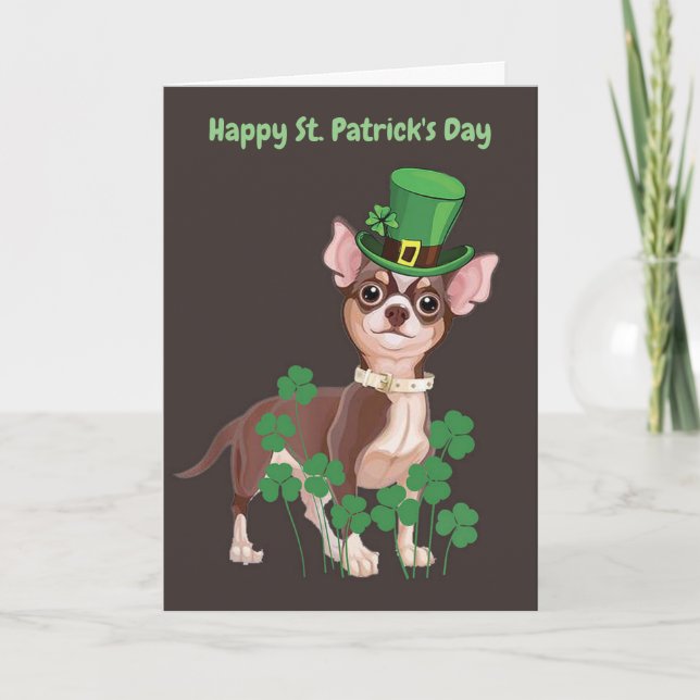 St. Patrick's Day Chihuahua-valp gratulationskort Kort (Framsida)