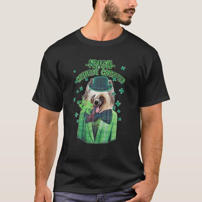 St. Patrick's Day China Crested Hund Shamrock Clo T Shirt (Framsida)