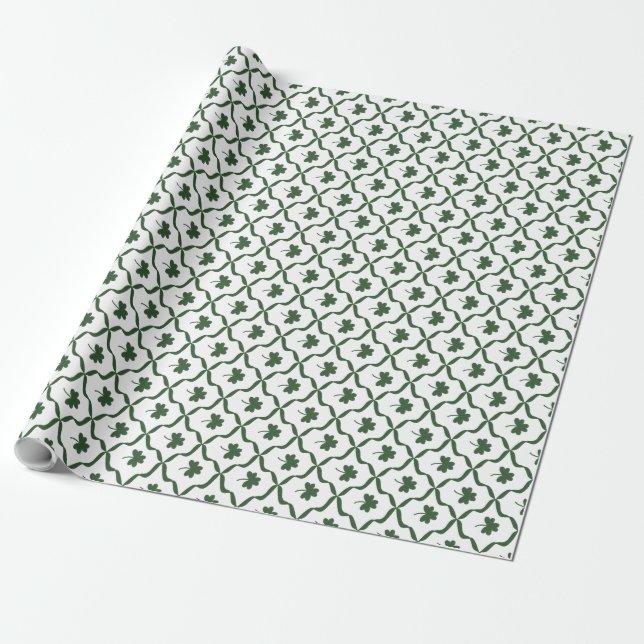 St. Patrick's Day Classic Green Shamrock Lattice  Presentpapper (Utrullad)