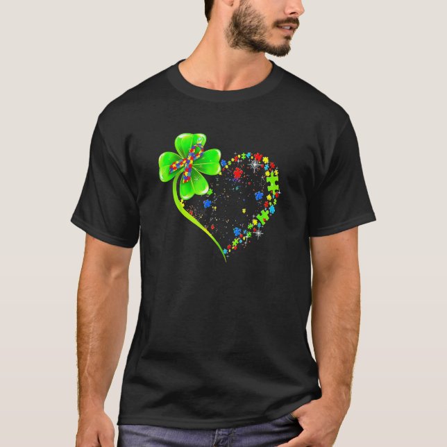 St Patricks Day Clover Autism Funny Autism Awarene T Shirt (Framsida)