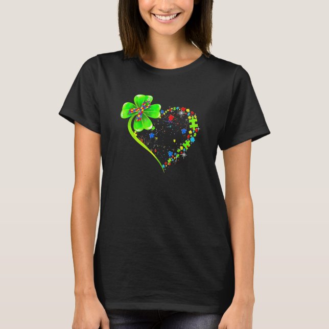 St Patricks Day Clover Autism Funny Autism Awarene T Shirt (Framsida)