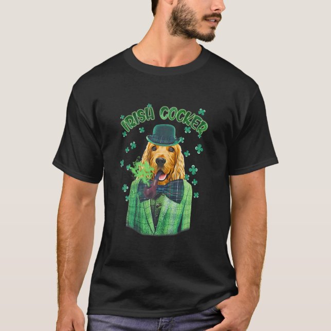 St. Patrick's Day Cocker Hund Shamrock Klöver T Shirt (Framsida)