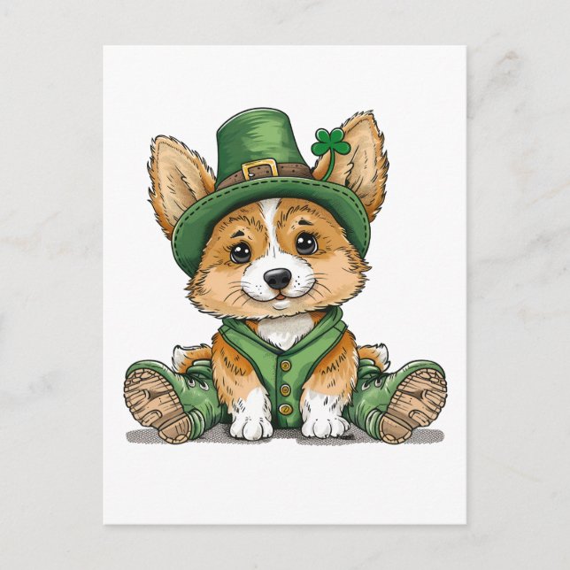 St. Patrick's Day Corgi Hund Helg Vykort (Framsida)