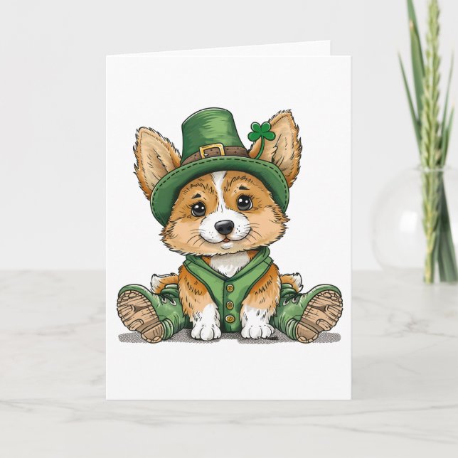 St. Patrick's Day Corgi Hund Helgkort (Framsida)