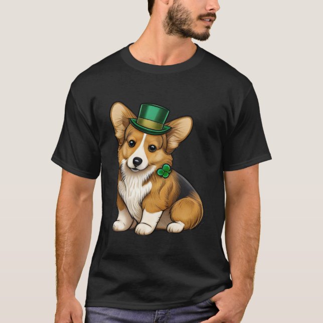 St patrick's day Corgi Hund Irish Shamrock Leprech T Shirt (Framsida)