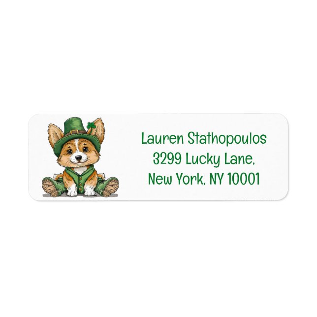 St. Patrick's Day Corgi Hund Returadress Etikett (Framsidan)