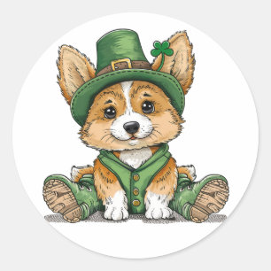 St. Patrick's Day Corgi Hund Runt Klistermärke