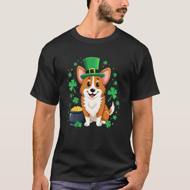 St Patricks Day, Corgi Hund T Shirt (Framsida)