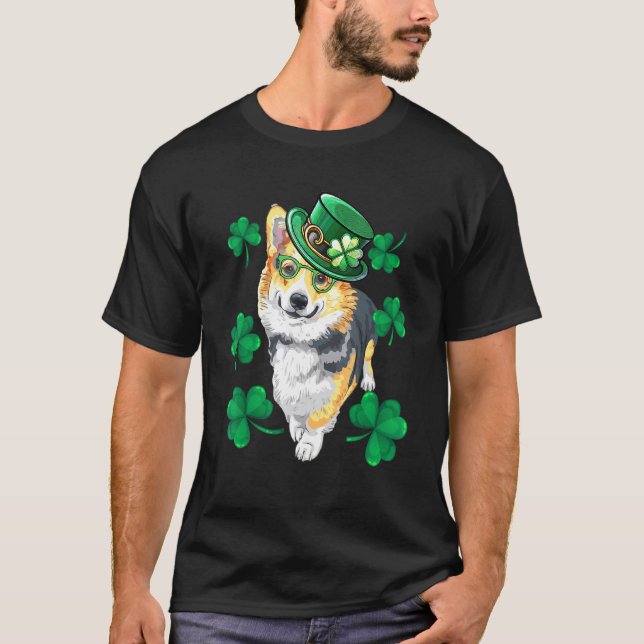 St Patricks Day Corgi Leprechaun Husdjur Hund T Shirt (Framsida)