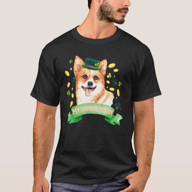 St patricks day Corgi T Shirt (Framsida)