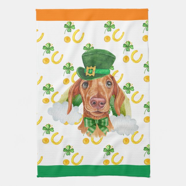 St patricks day Cream Dachshund Helgdag Home Decor Kökshandduk (Vertikal)