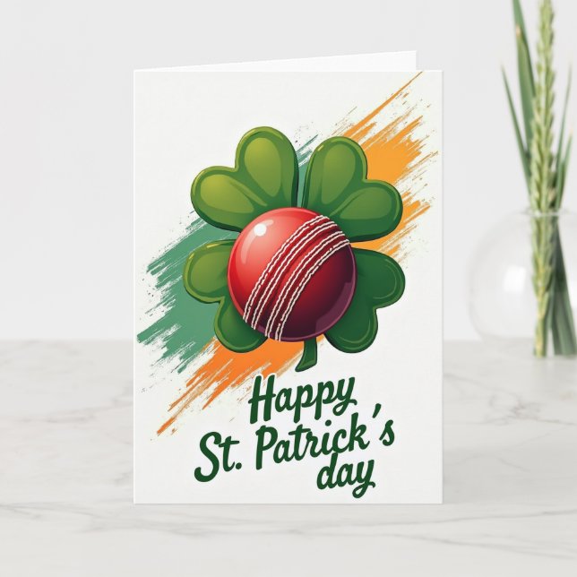 St Patricks Day Cricket Ball Card Kort (Framsida)