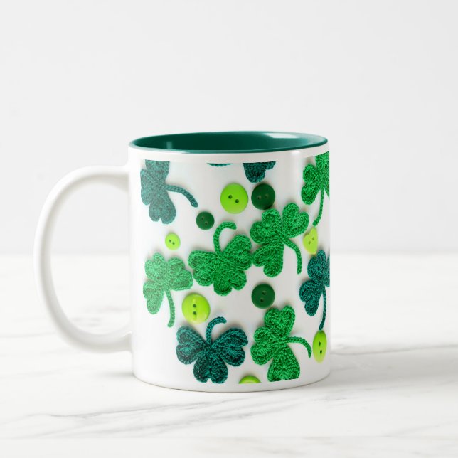 St. Patrick's Day Crochet Heart Shamrock Mugg (Vänster)