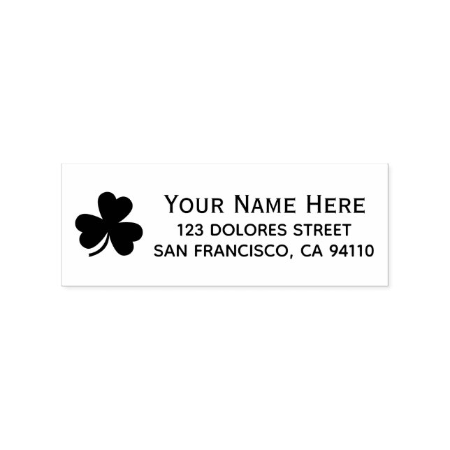St Patrick's Day Custom Name & Address Shamrock Stämpel (Tryck)