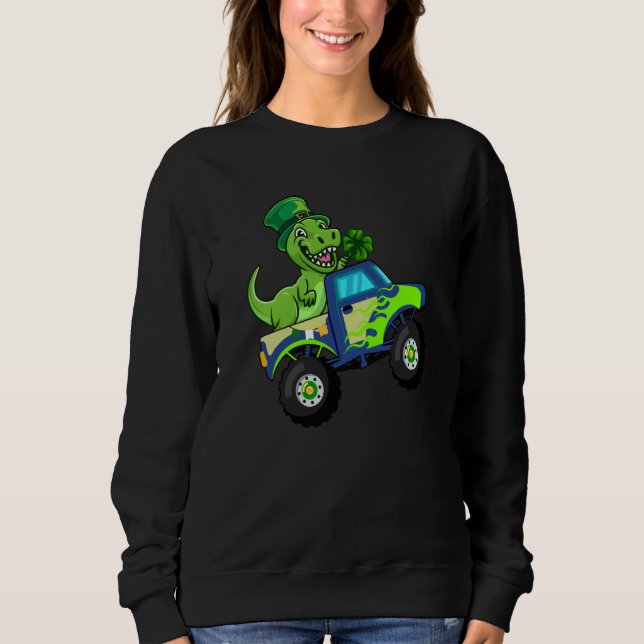 St Patricks Day Cute Dinosaur Monster Truck Kids B T Shirt (Framsida)