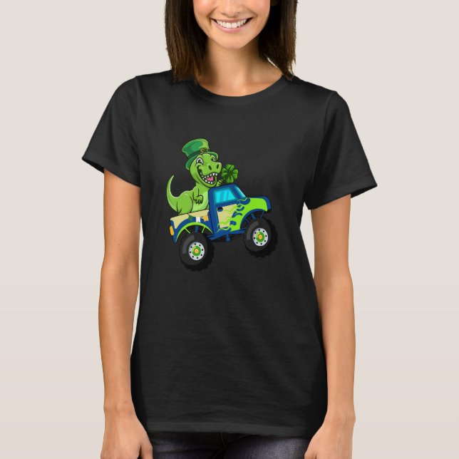 St Patricks Day Cute Dinosaur Monster Truck T Shirt (Framsida)