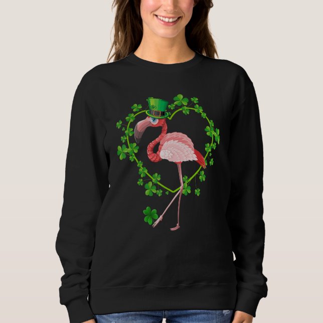 St Patricks Day Cute Flamingo Shamrock Heart Lepre T Shirt (Framsida)