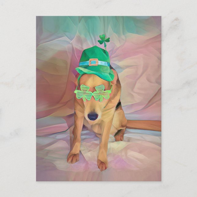 St patricks day Cute Funny Irish Hipster Hund Vykort (Framsida)