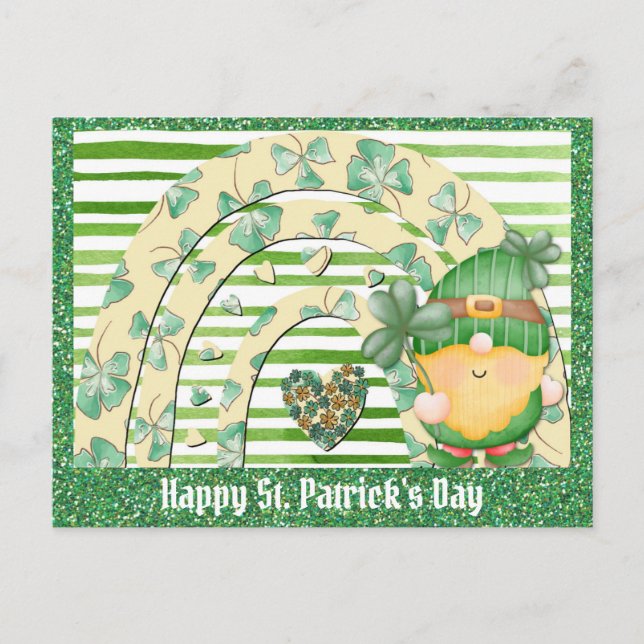 St patricks day Cute Gnome Grönt Shamrock Vykort (Framsida)