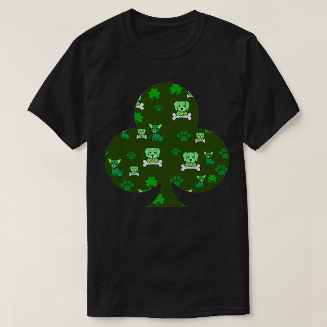 St patricks day Cute Grönt Hund, Tass och Klöver P T Shirt (Design framsida)