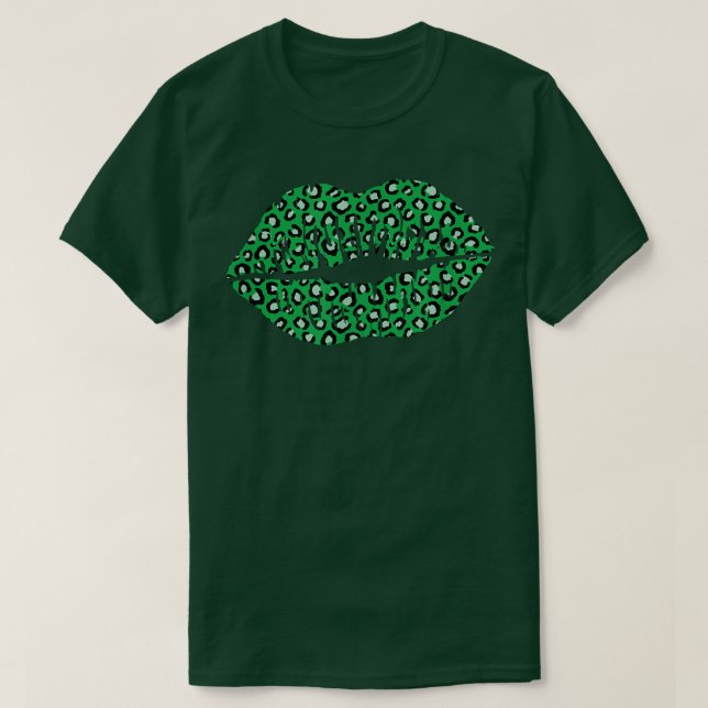 St patricks day Cute Grönt Leopard Print Läppar T Shirt (Design framsida)