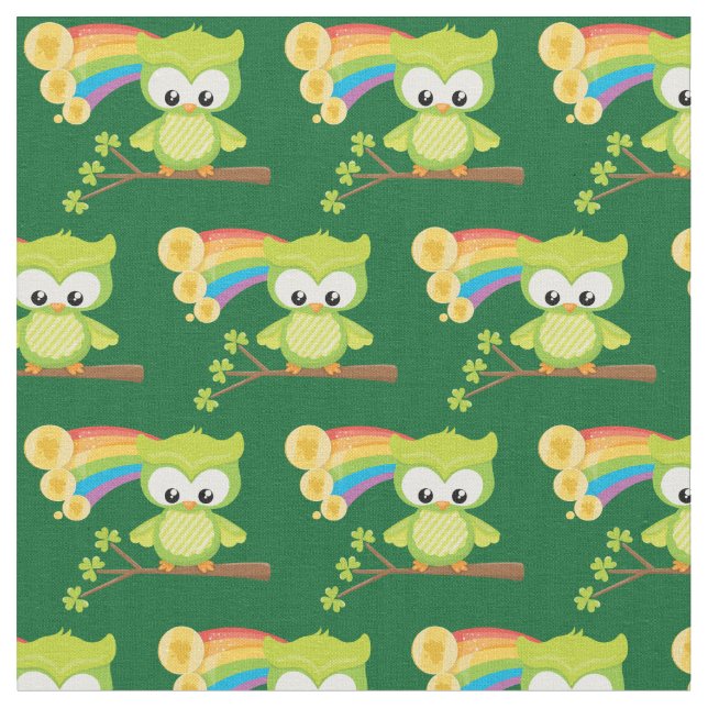 St patricks day Cute Grönt Uggla Rainbow Irish Tyg (Närbild)