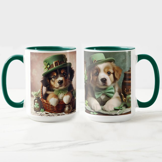 St patrick's day Cute Irish Brown & White Puppies Mugg (St Patrick's Day Cute Irish Brown & White Puppies Mug)