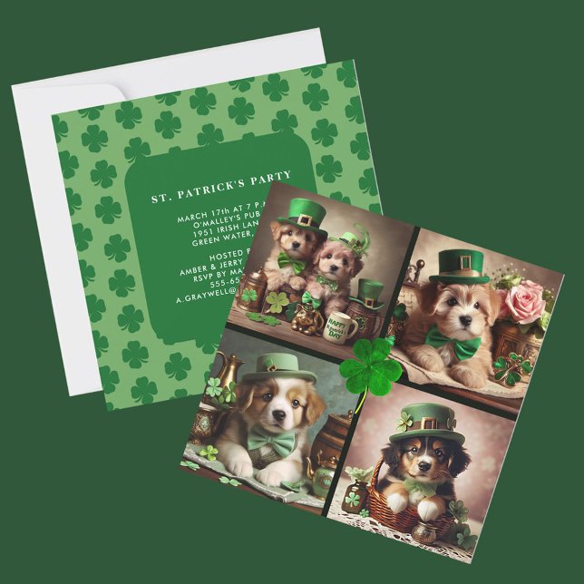 St patrick's day Cute Irish Puppies in Grönt Party Inbjudningar (St Patrick's Day Cute Irish Puppies in Green Party Invitation)