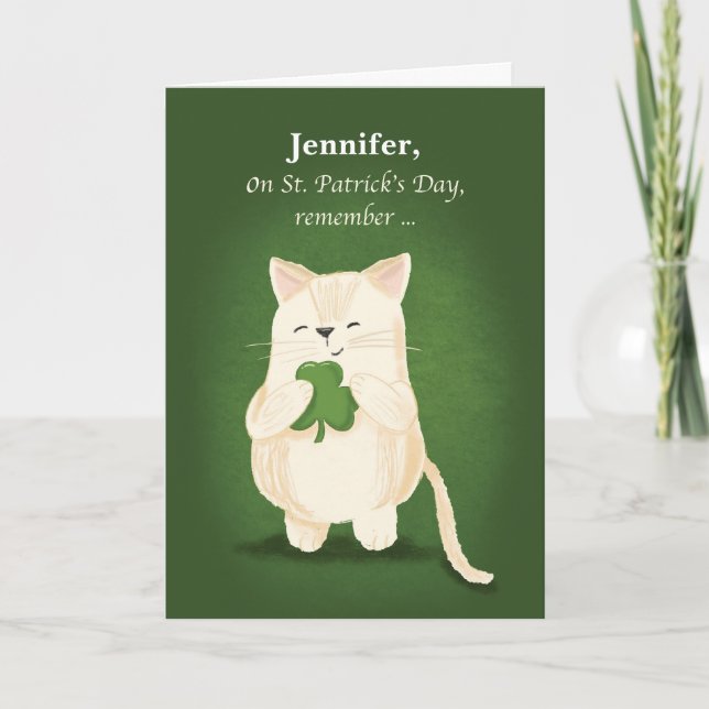 St. Patricks Day Cute Kitten Holding Shamrock Kort (Framsida)