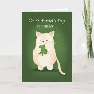 St. Patricks Day Cute Kitten Holding Shamrock Kort