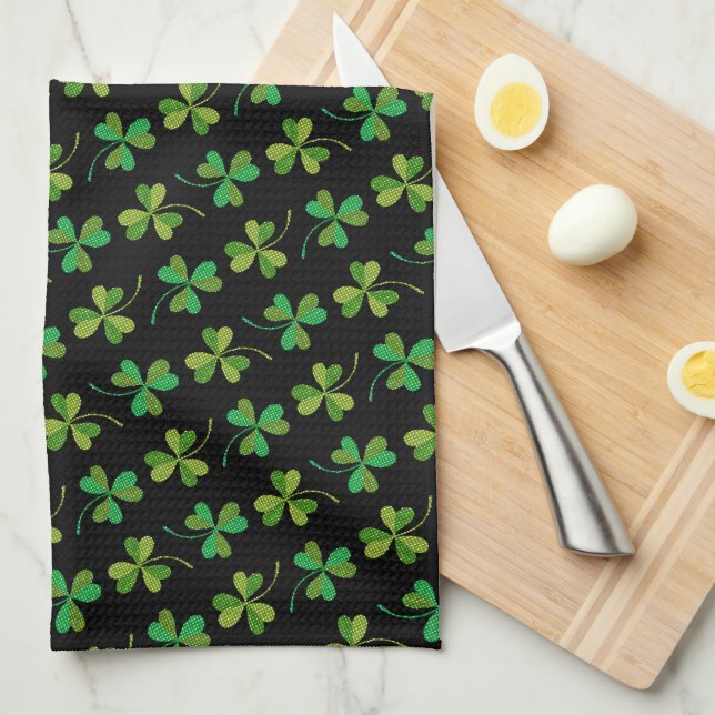 St patricks day Cute Shamrock Mönster Grönt Black Kökshandduk (Vikt i Fjärdedel)