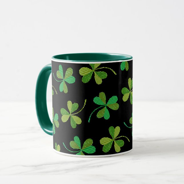 St patricks day Cute Shamrock Mönster Grönt Black Mugg (Framsida vänster)