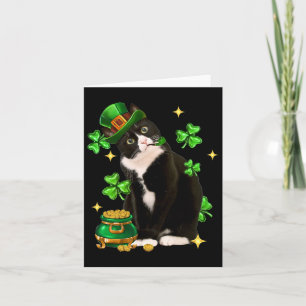 St patricks day Cute Tuxedo Cat Shamrock Irish Cat Kort