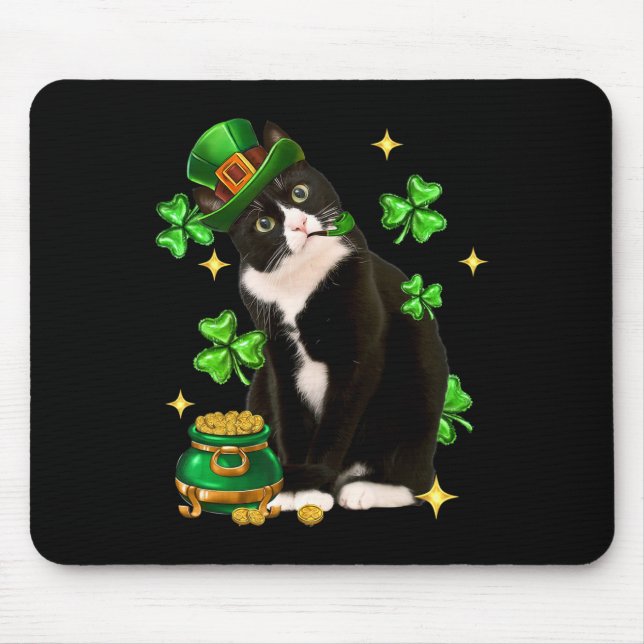 St patricks day Cute Tuxedo Cat Shamrock Irish Cat Musmatta (Framsidan)